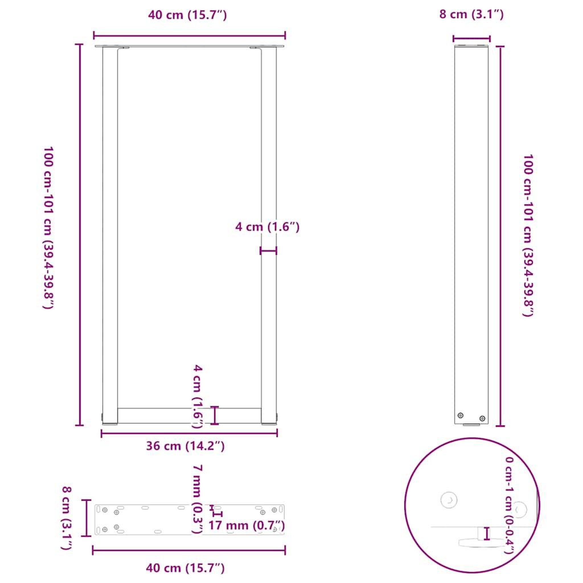 Voir la diapositive 6 : VIDAXL Pieds de table basse forme de U 2 pcs anthracite 40x(100-101)cm
