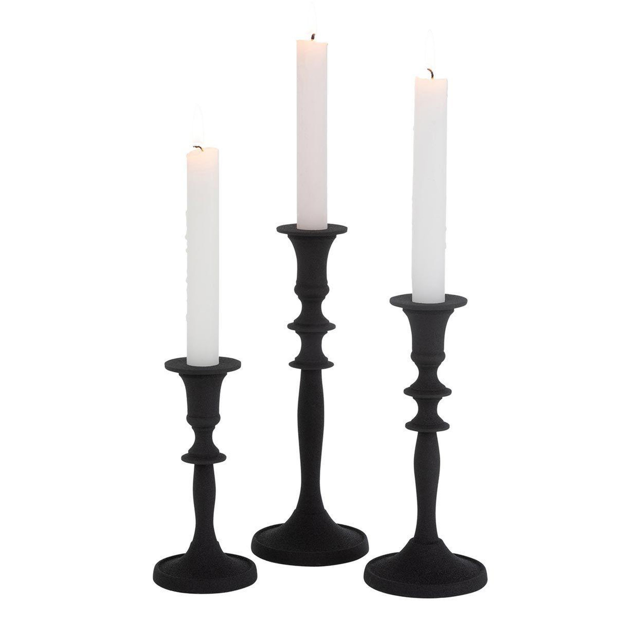 Voir la diapositive 2 : J-LINE Lot de 3 bougeoirs design  croka  23cm noir