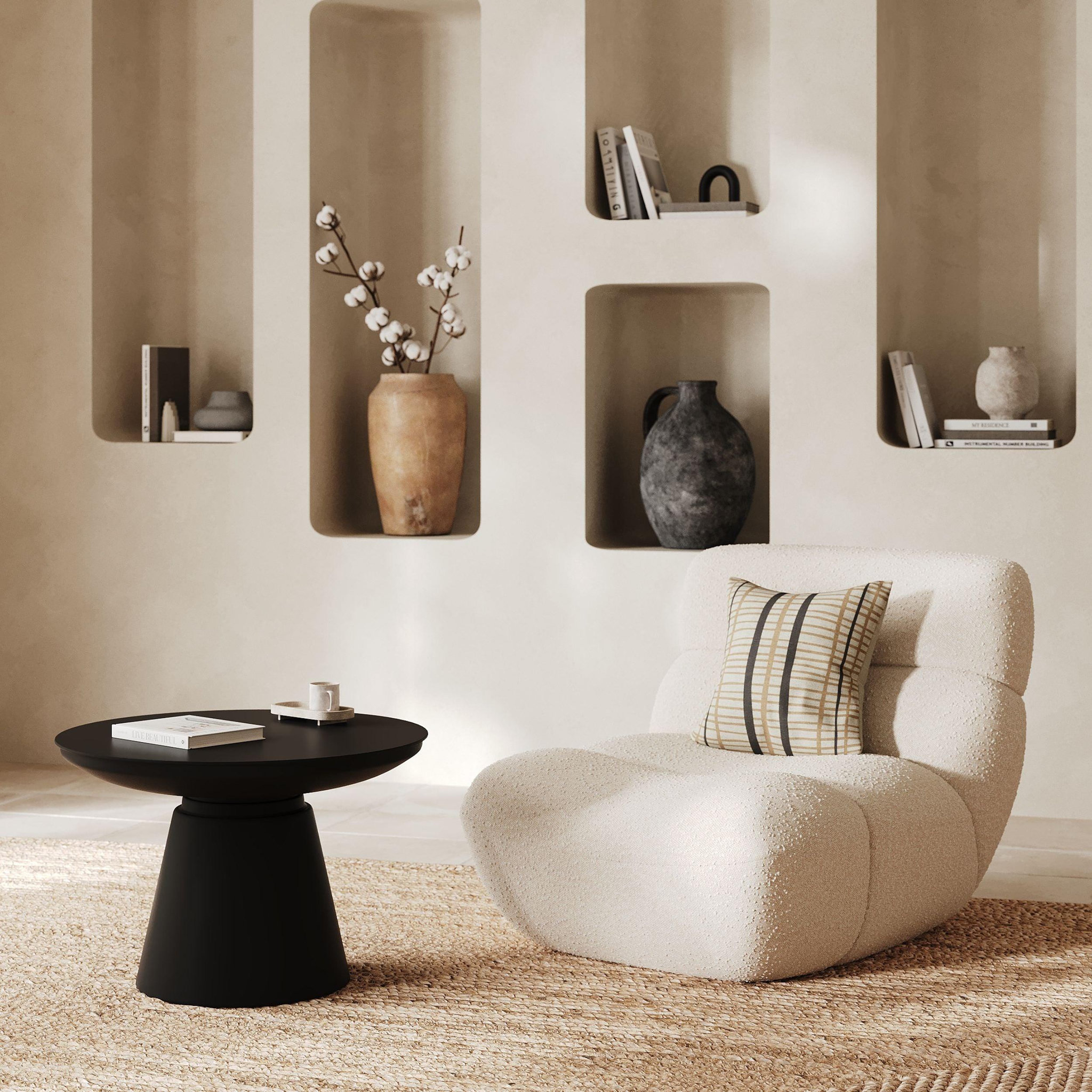Voir la diapositive 6 : MAISON PAVANE Fauteuil en tissu bouclé blanc-teddy