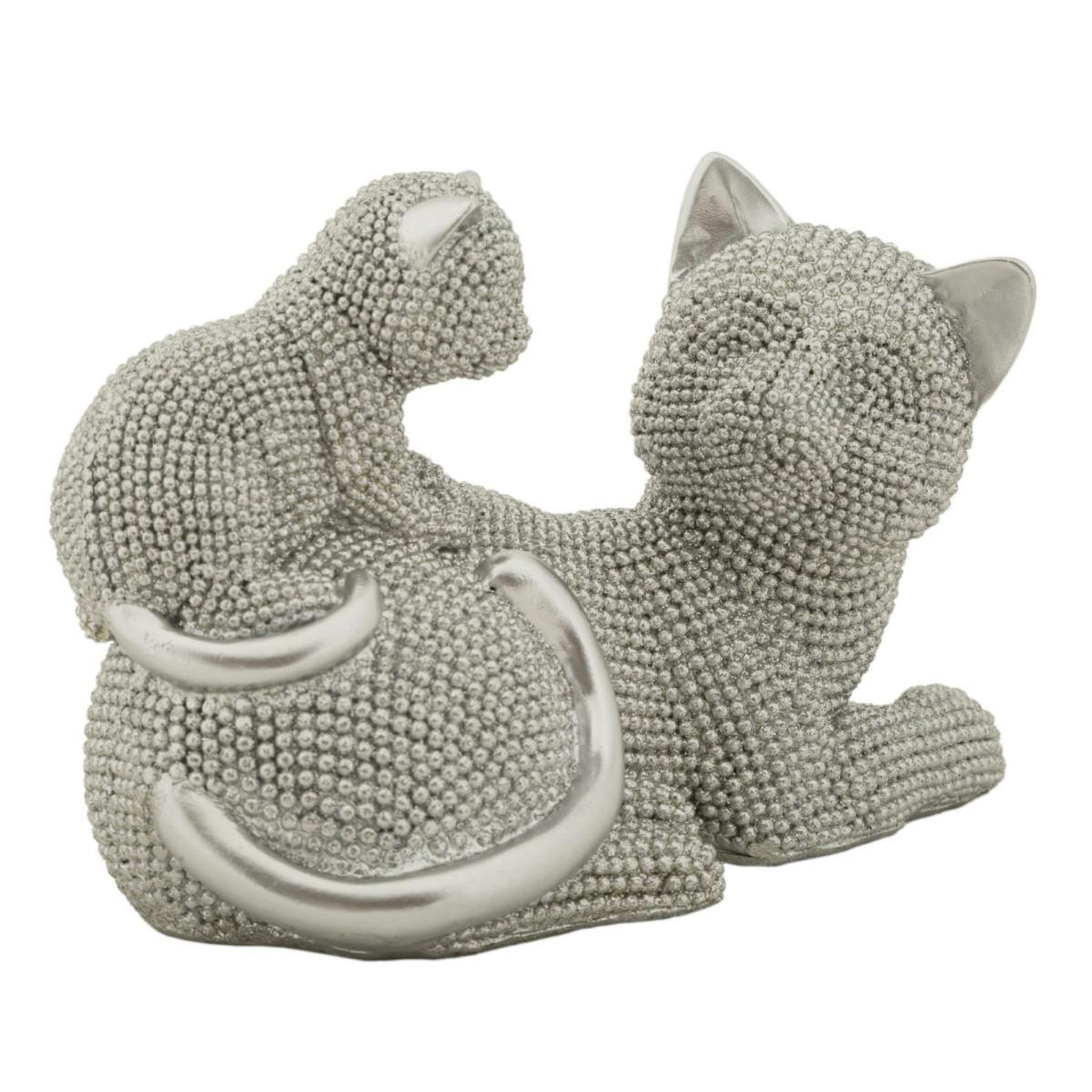 Voir la diapositive 2 : Paris Prix Statuette déco maman chat & chaton  sparky  19cm argent