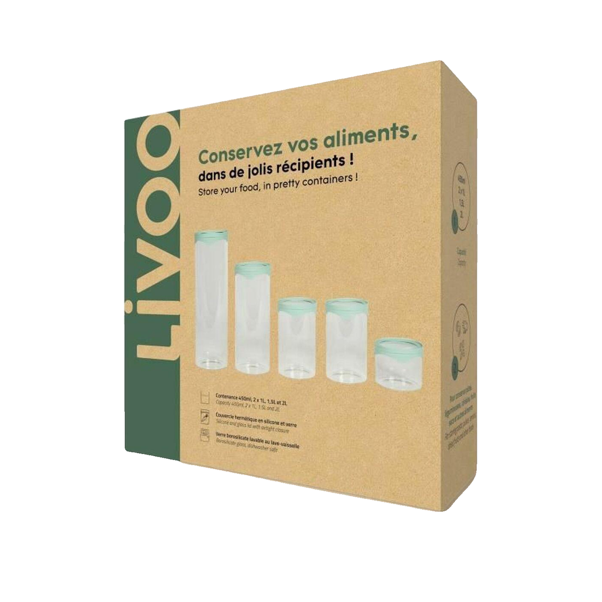 Voir la diapositive 2 : LIVOO Bocaux de conservation Livoo 450 ml à 2 L en verre borosilicate