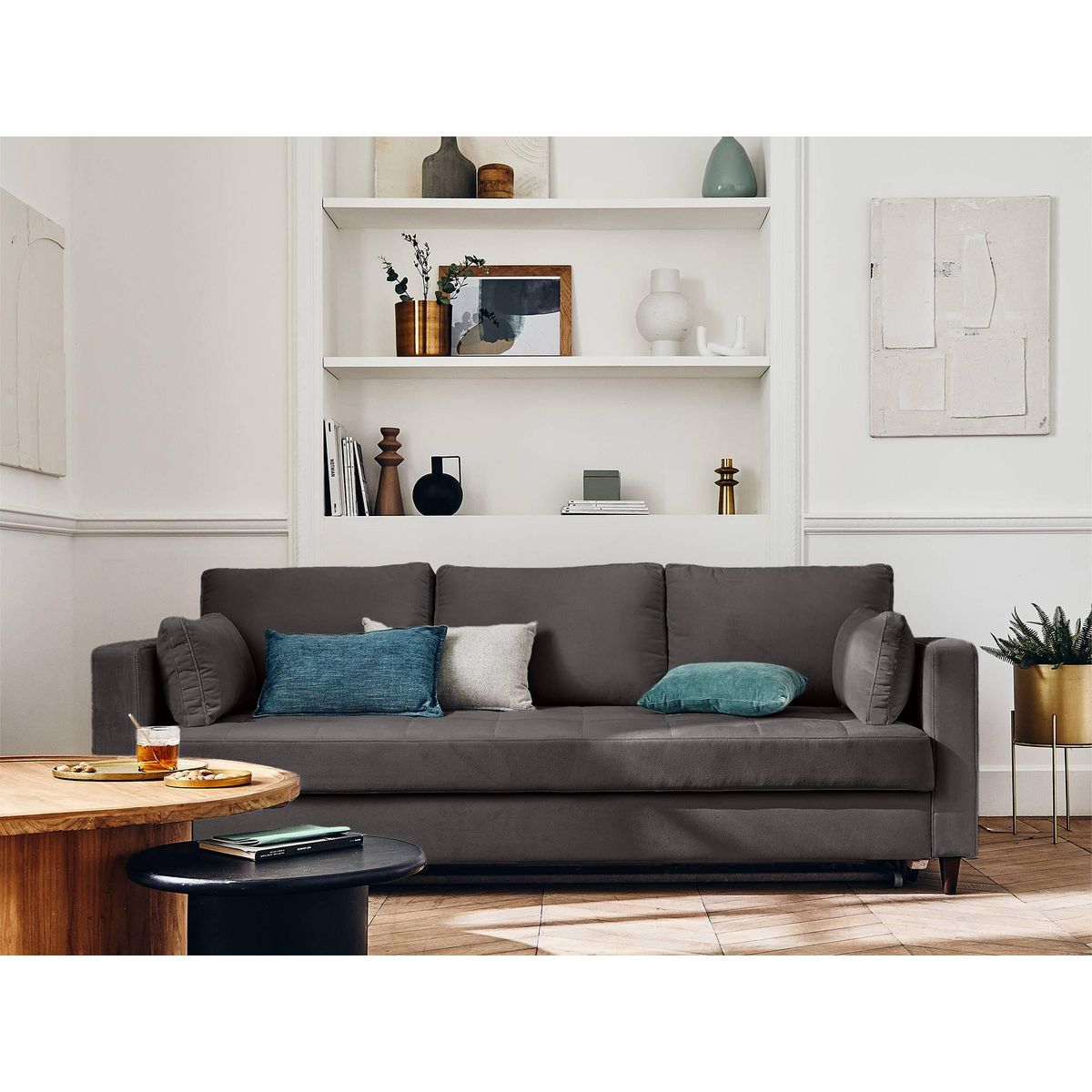 LISA DESIGN Anna - canapé droit 3 places convertible avec poche en velours