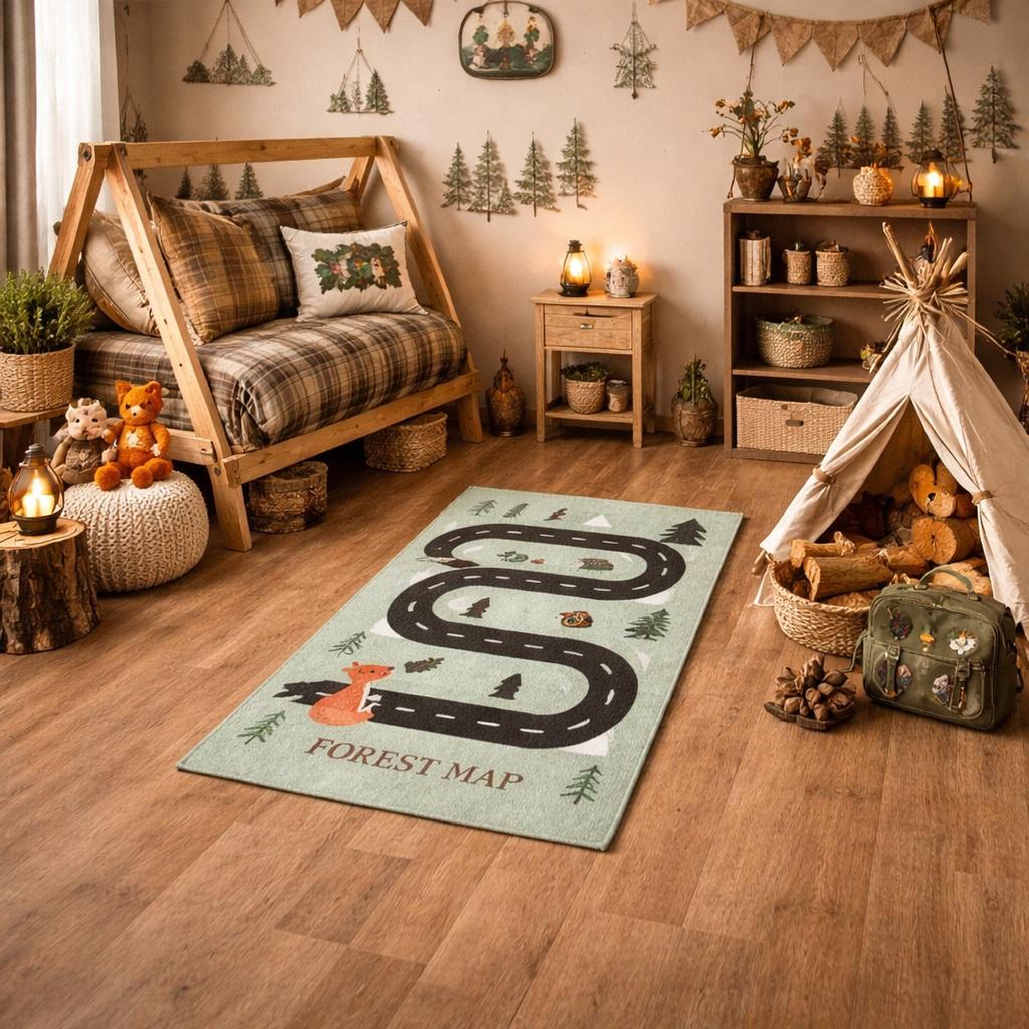 Voir la diapositive 3 : Eden Tapis enfant circuit forêt design et moderne