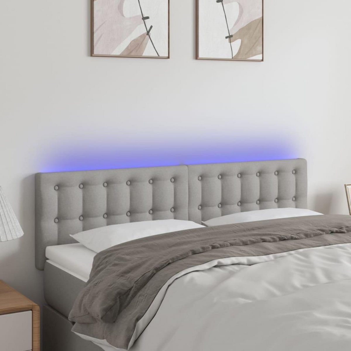 VIDAXL Tete de lit a LED Gris clair 144x5x78/88 cm Tissu