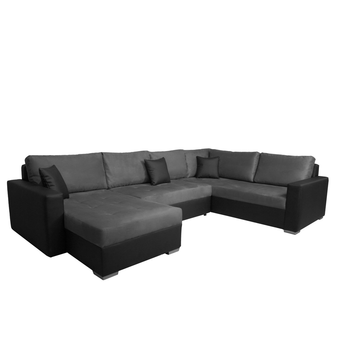 Canapé d'angle droit convertible panoramique 5 places tissu simili avec coffre MAGNUS