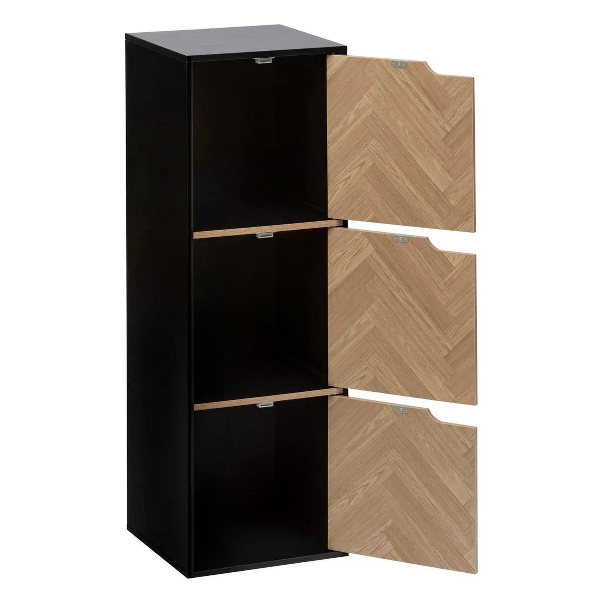 Voir la diapositive 2 : Paris Prix Étagère 3 cases  chevrons  100cm naturel & noir