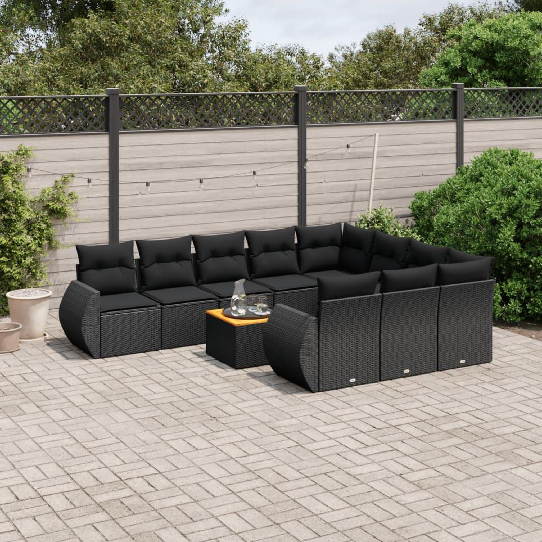 VIDAXL Salon de jardin 11 pcs avec coussins noir resine tressee