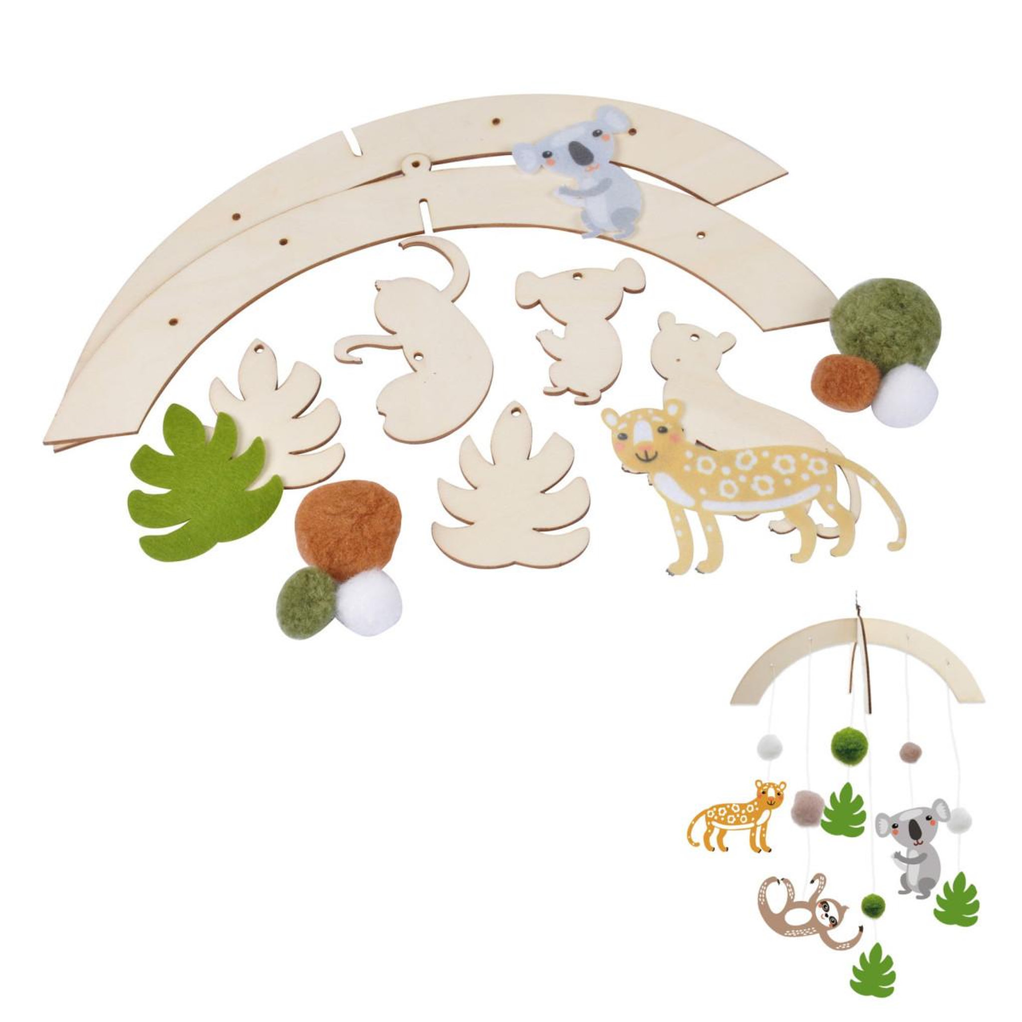 HOMEA Kit Mobile Enfant Bois  Hello Jungle  27cm Naturel