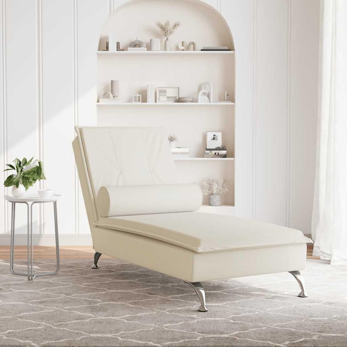 VIDAXL Chaise longue de massage avec traversin creme velours