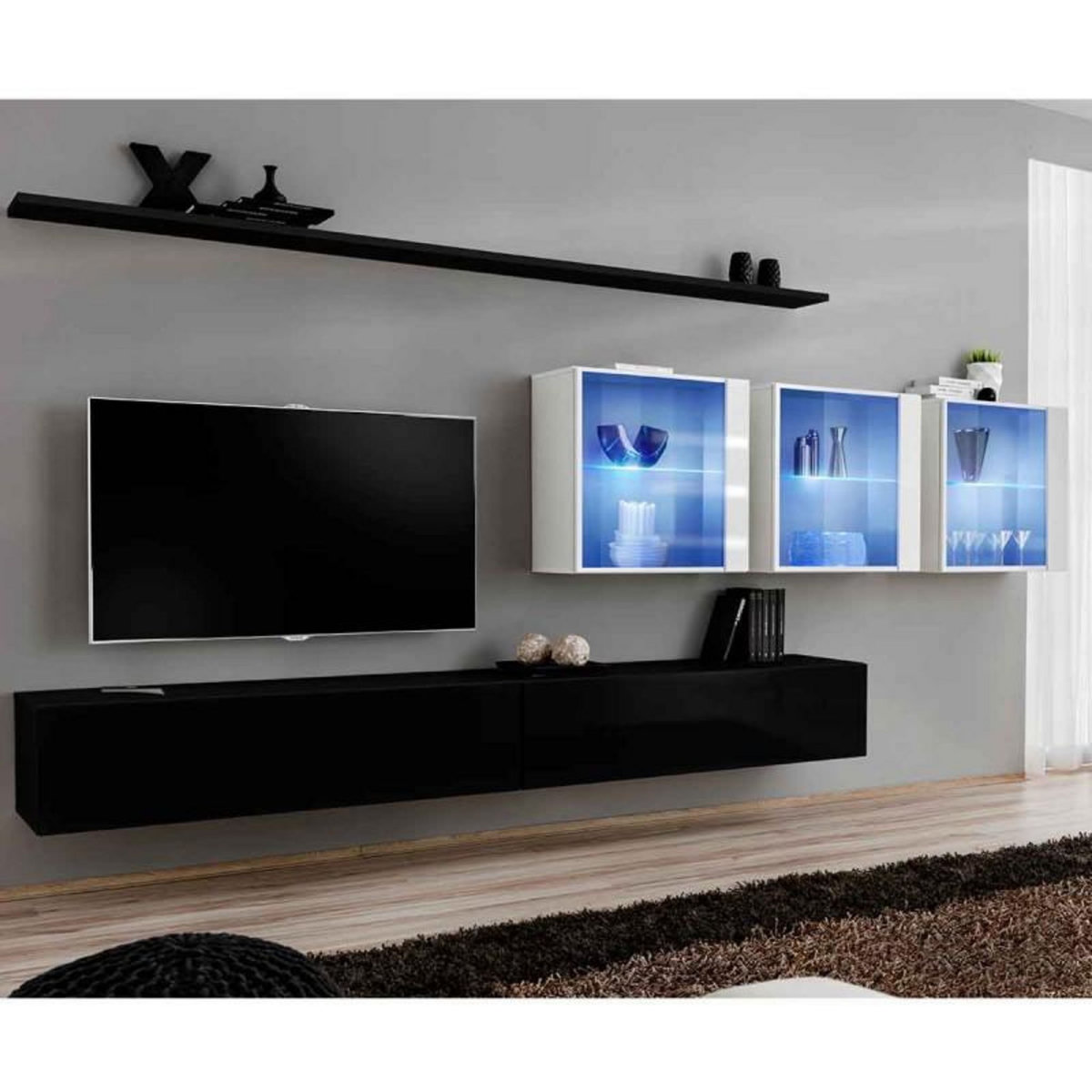 Paris Prix Meuble TV Mural Design  Switch XVII  340cm Noir & Blanc