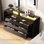 Voir la diapositive 4 : MERAX Buffet 0 porte(s) 6 tiroir(s) - 140 cm noir led panneaux de particules