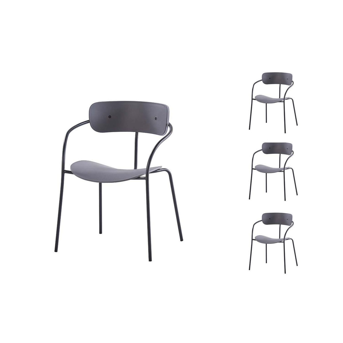 CONCEPT USINE Lot de 4 chaises gris foncé design ALEXIA