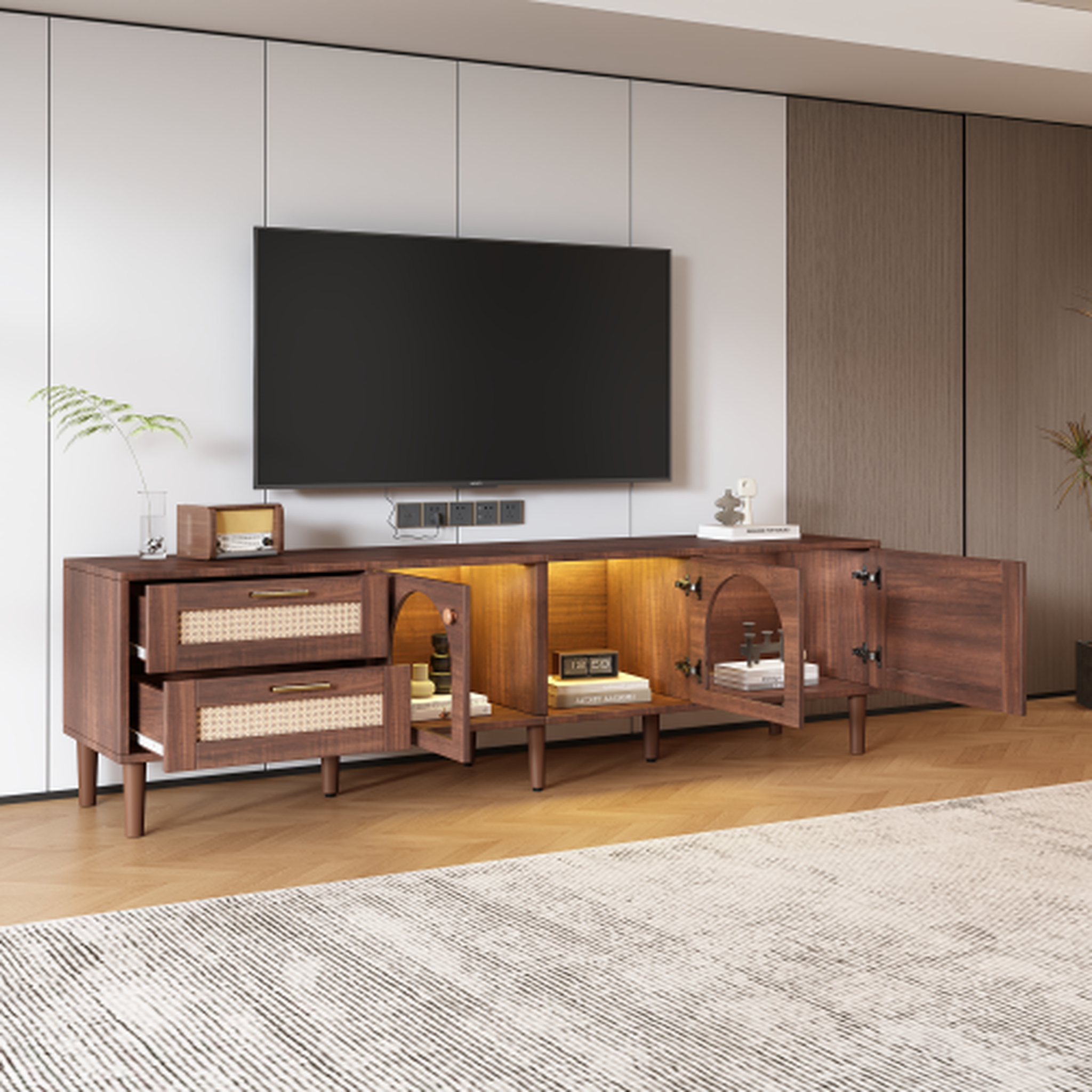 Voir la diapositive 2 : MERAX Meuble tv marron 180 cm led panneau de particules
