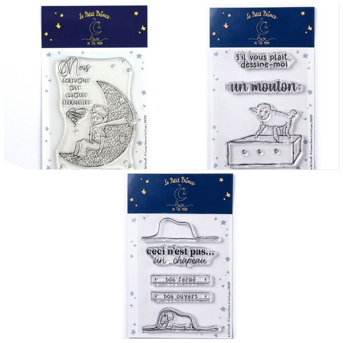  9 Tampons transparents Le Petit Prince et La lune + Mouton + Boa Elephant