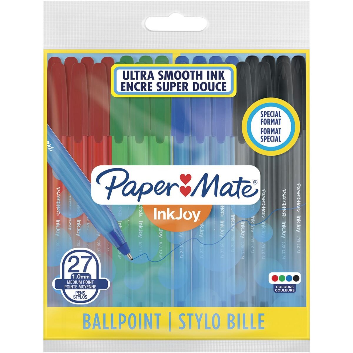 PAPERMATE Pochette de 27 stylos bille pointe moyenne InkJoy coloris assortis