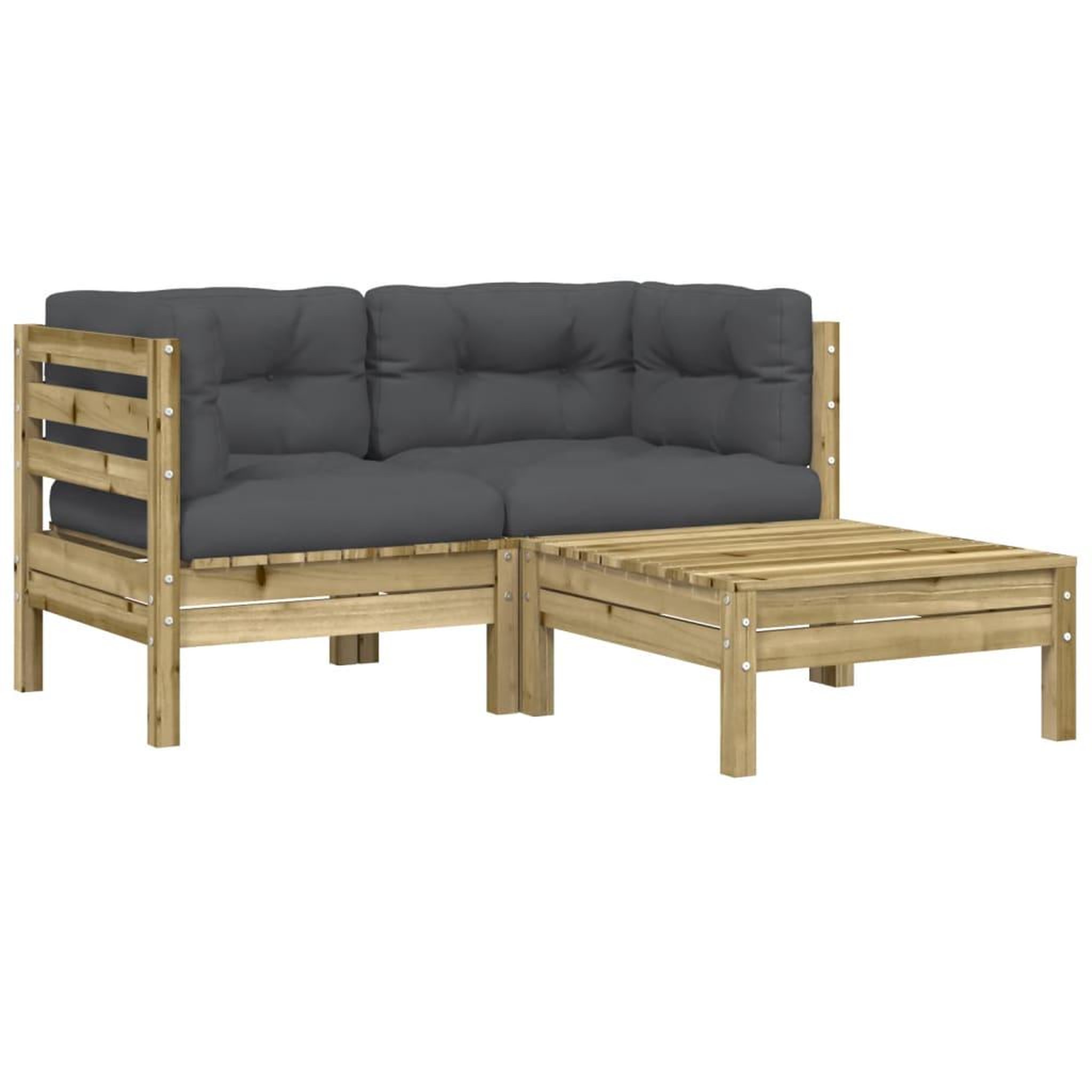 Voir la diapositive 2 : VIDAXL Canape de jardin avec coussins et repose-pied 2 places