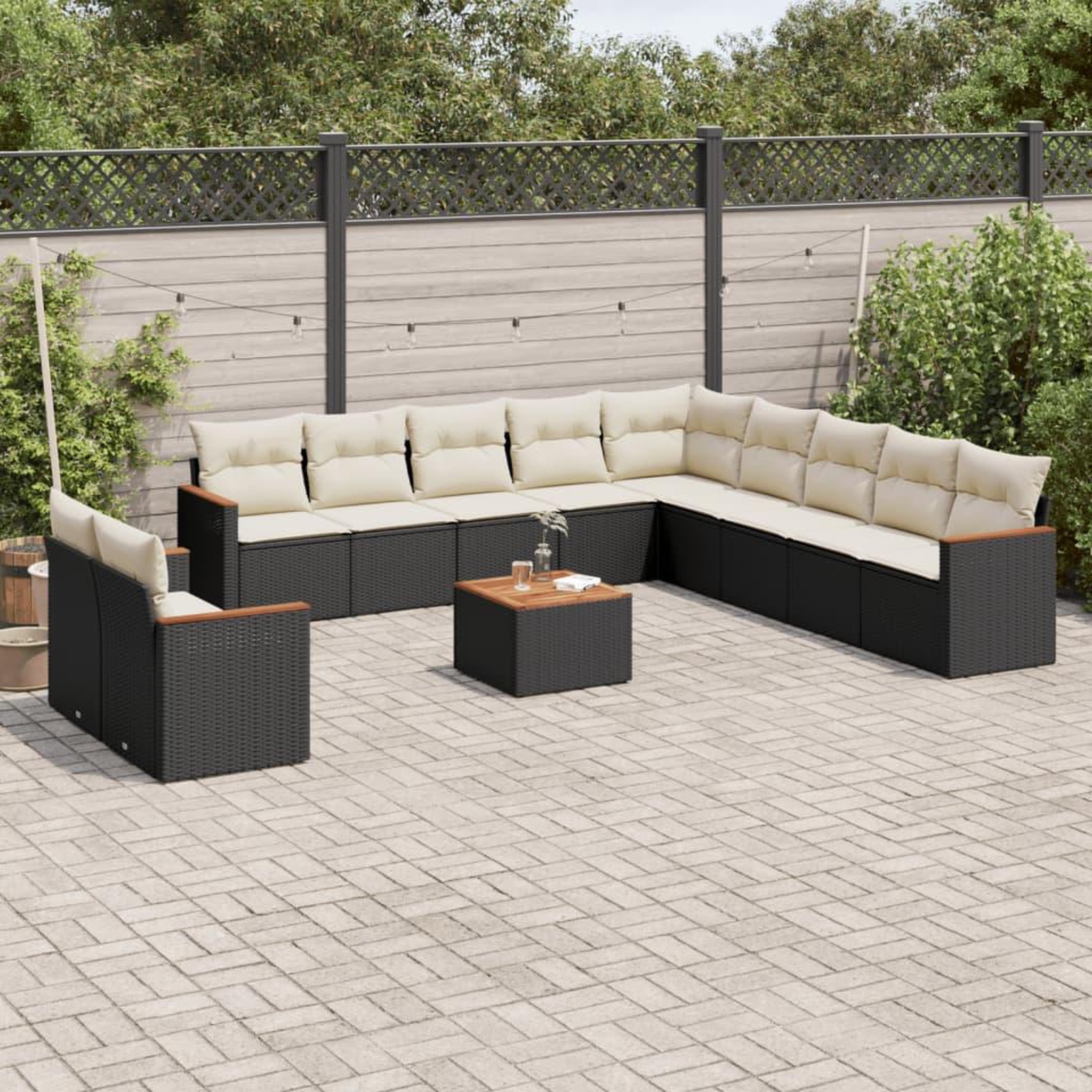 VIDAXL Salon de jardin 12 pcs avec coussins noir resine tressee