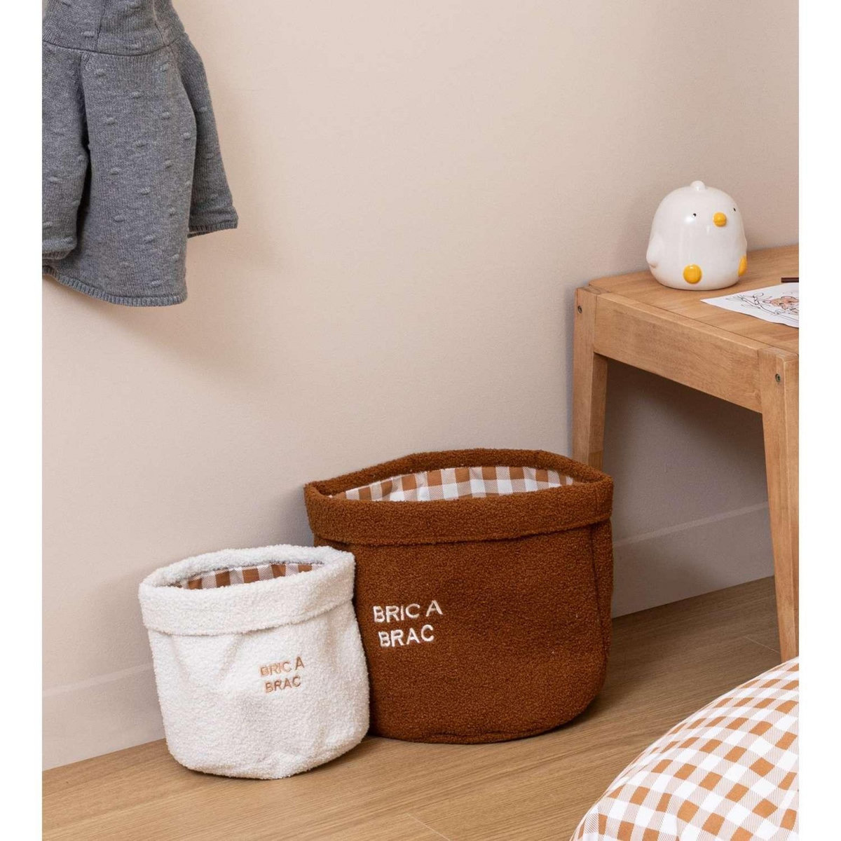 ATMOSPHERA Duo de paniers de rangement en bouclette - Blanc et marron