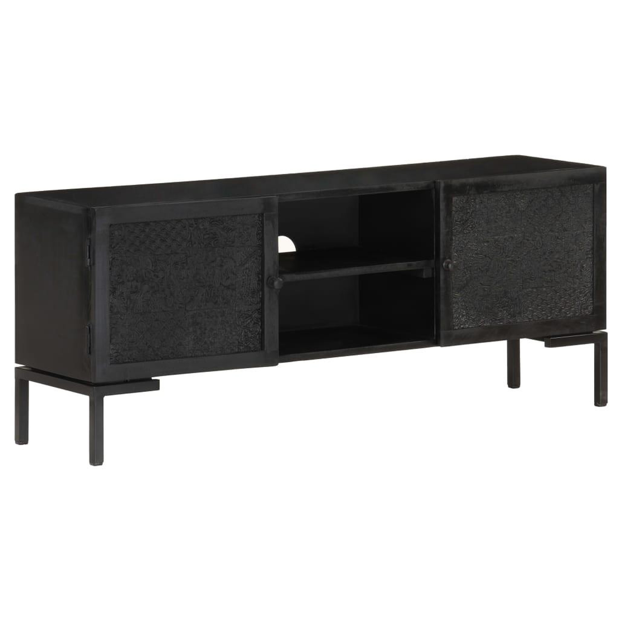 VIDAXL Meuble tv noir 115x30x46 cm bois massif de manguier