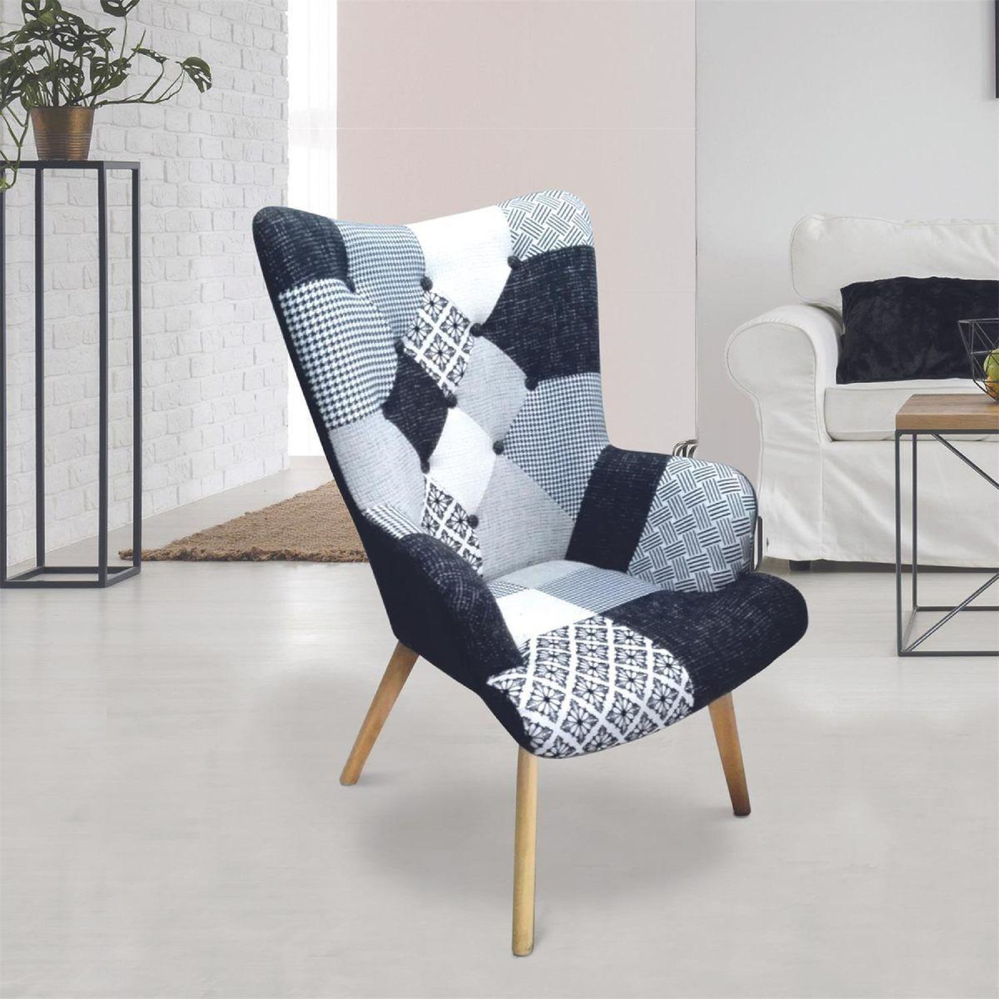Voir la diapositive 6 : The Home Deco Factory Fauteuil Patchwork  Helsinki  71cm Noir