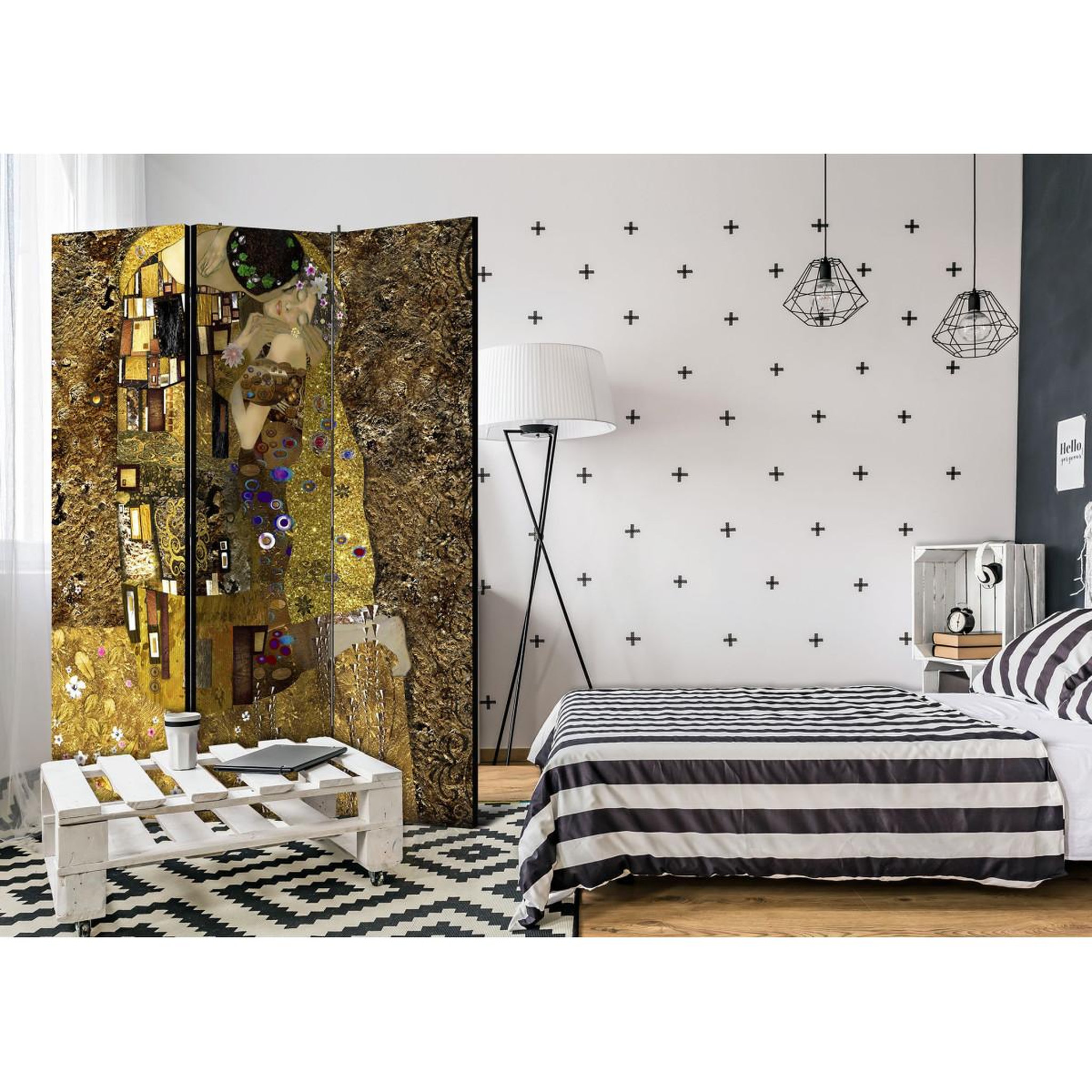 Voir la diapositive 2 : Paris Prix Paravent 3 volets  golden kiss  135x172cm
