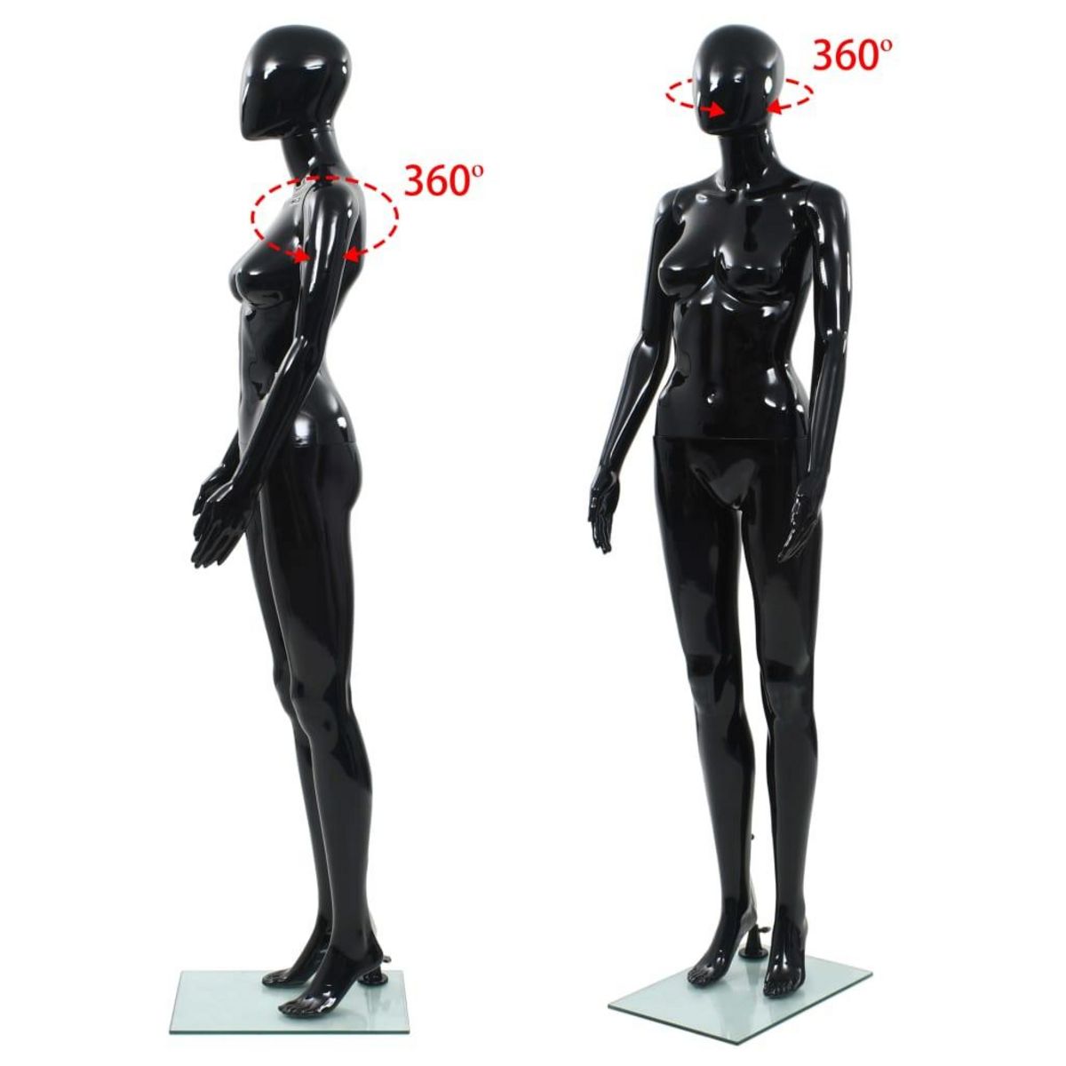 VIDAXL Mannequin femme corps complet base verre Noir brillant 175 cm