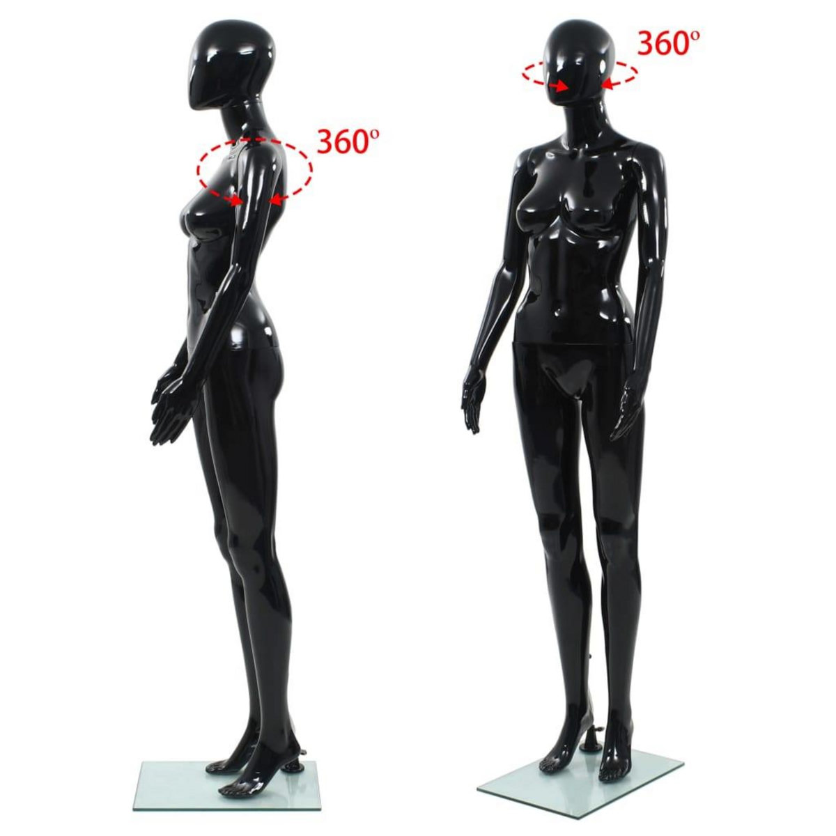 VIDAXL Mannequin femme corps complet base verre Noir brillant 175 cm