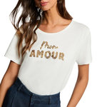 MORGAN T-Shirt Blanc Femme Morgan Broderie Sequins. Coloris disponibles : Blanc