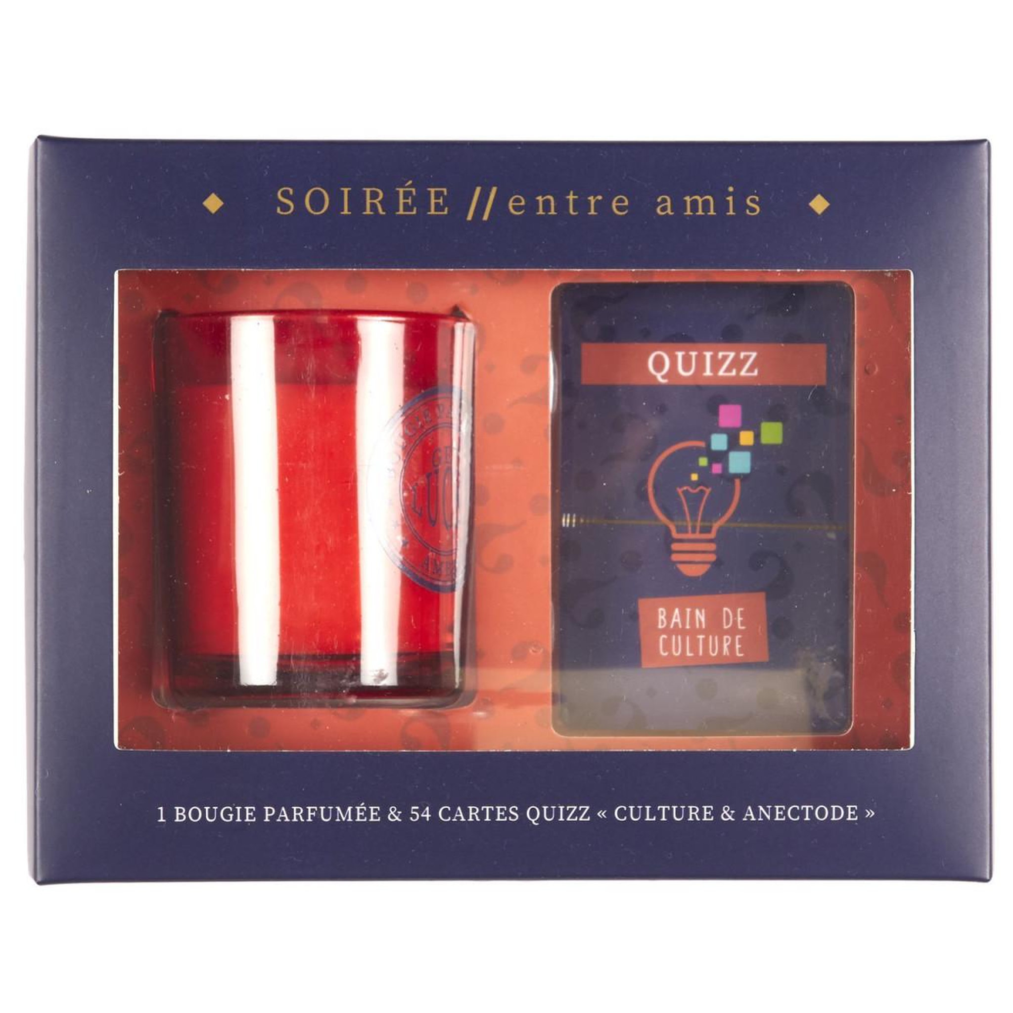 Voir la diapositive 2 : The Home Deco Factory Coffret bougie parfumée & cartes  quizz  7cm ambre