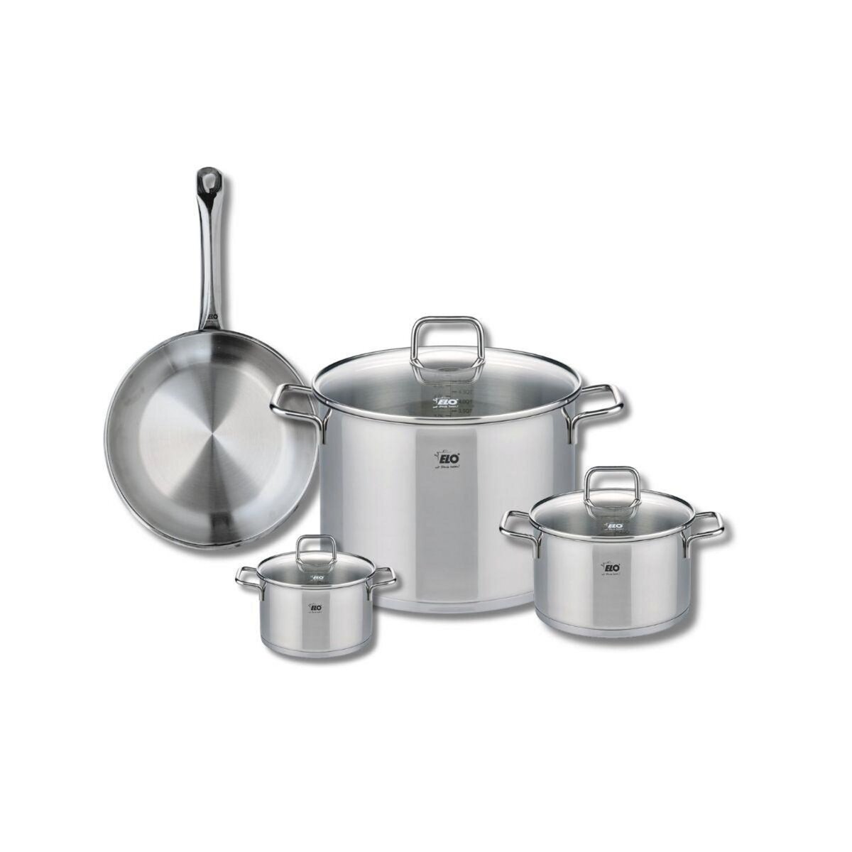 ELO Ensemble de 1 Poêle de cuisson 24 cm et 3 faitouts 12, 16 et 26 cm Elo Profi Citrin