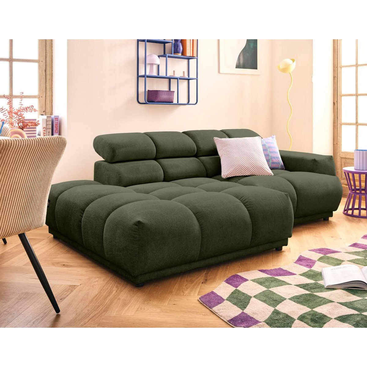 LISA DESIGN Matera - canapé d'angle gauche 3 places avec têtières réglables en tissu texturé