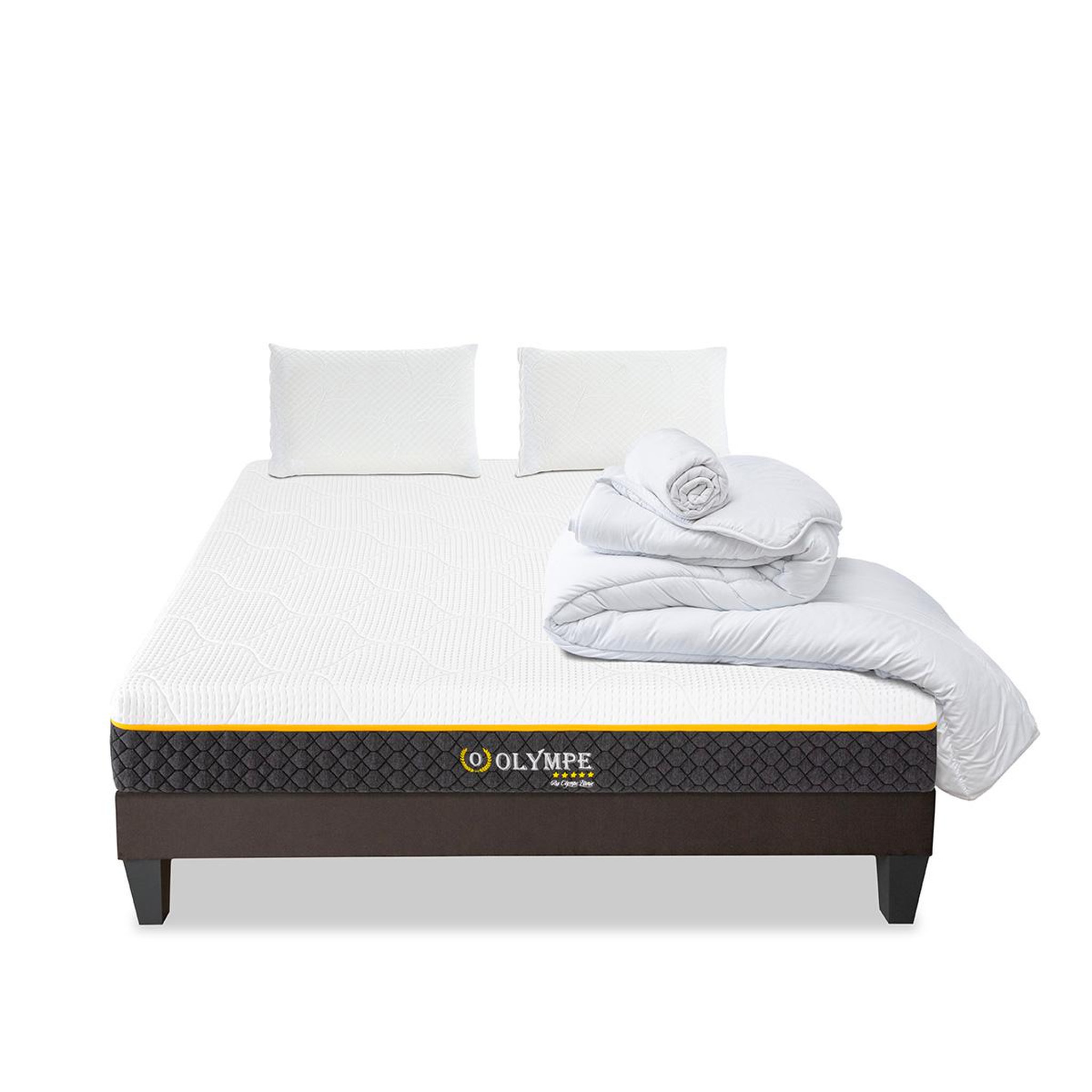 Voir la diapositive 1 : OLYMPE LITERIE Olympe literie | pack prêt à dormir olympe | matelas mémoire de forme + sommier + accessoires