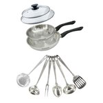 Fackelmann Set 2 poêles 20 et 24 cm en inox, couvercle verre et 6 ustensiles inox Fackelmann Geneva