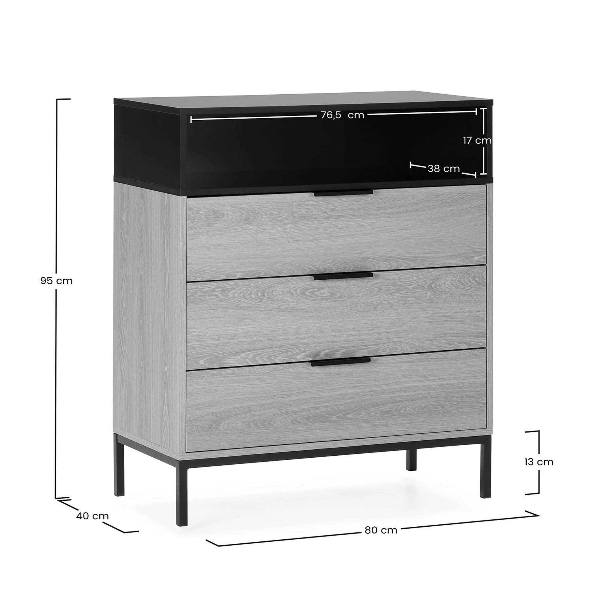 Voir la diapositive 6 : VS VENTA-STOCK Commode Nieve 3 tiroirs couleur Chêne