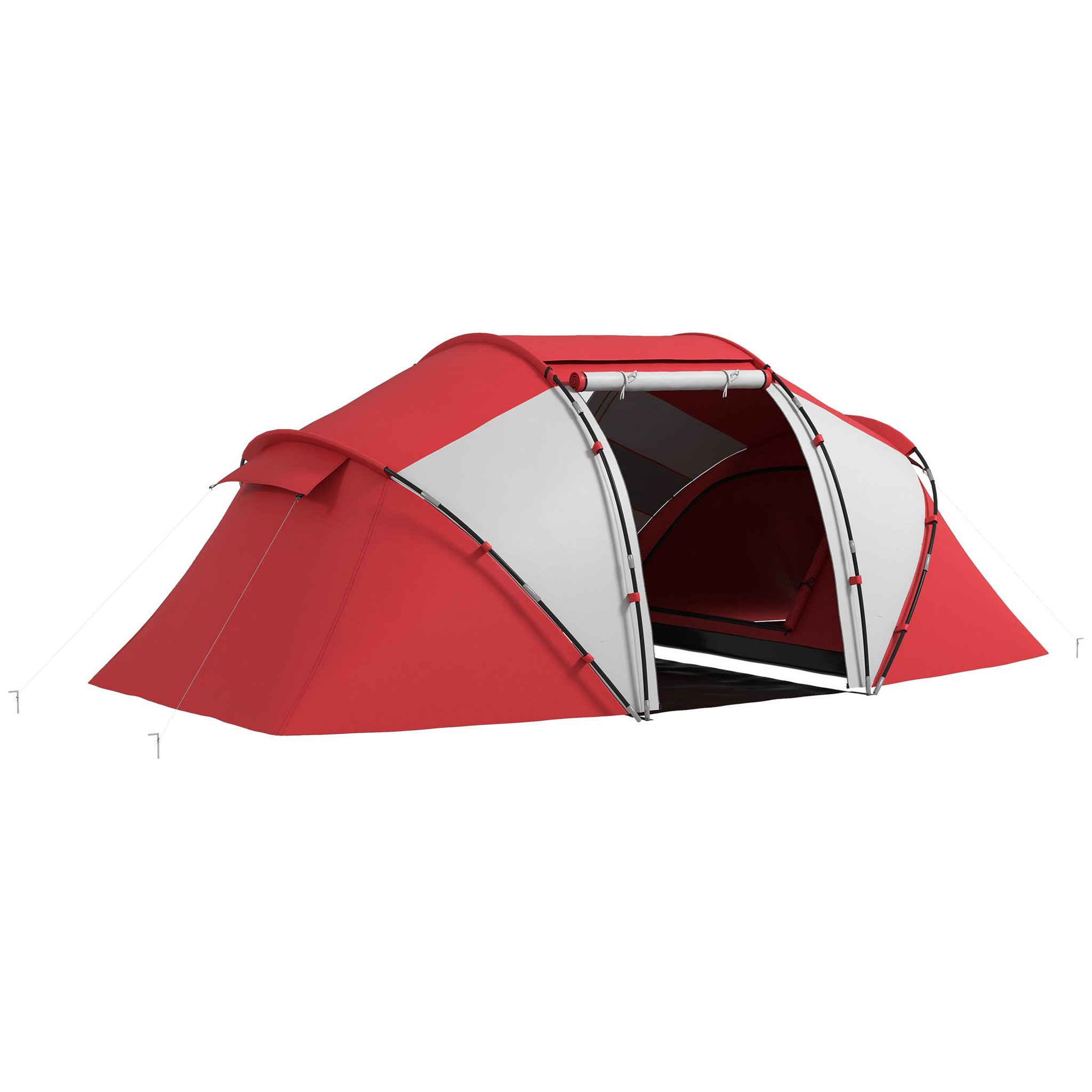 OUTSUNNY Tente de camping familiale 4-6 personnes 2 cabines fenêtre grande porte 4,3l x 2,4l x 1,7h m rouge gris