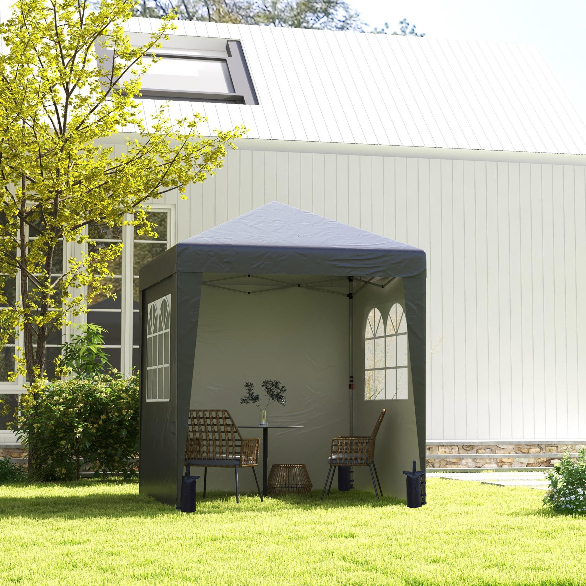 Voir la diapositive 2 : OUTSUNNY Tonnelle de jardin pliante pop-up réglable anti-UV 30+ 4 sacs lestage sac de transport gris