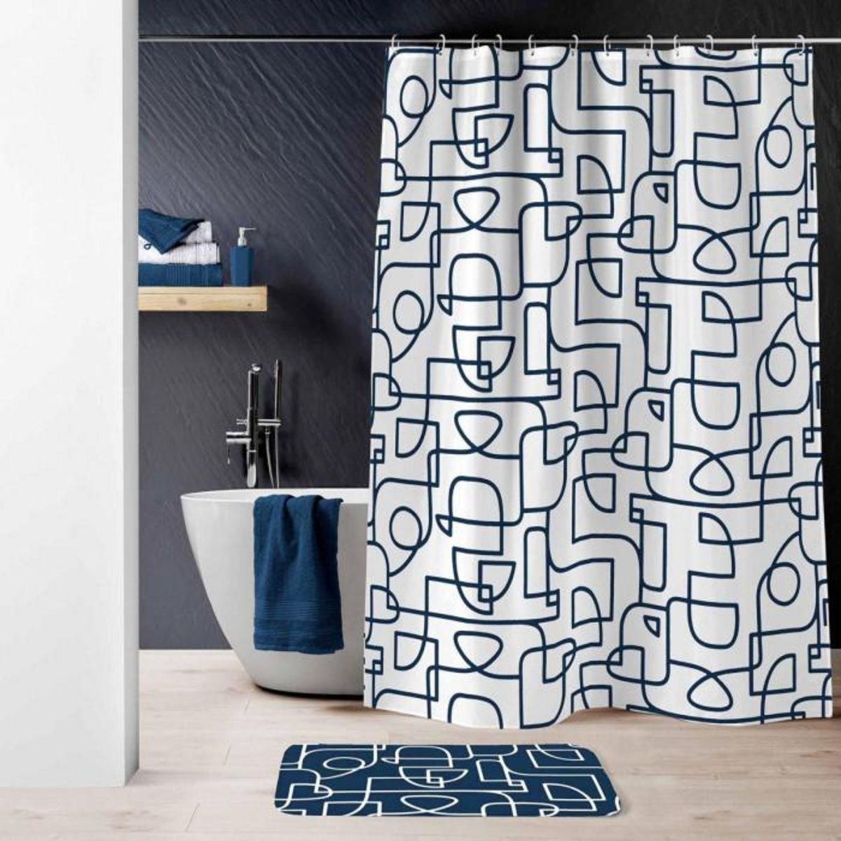 Paris Prix Rideau de Douche  Labyrinthe  180x200cm Blanc