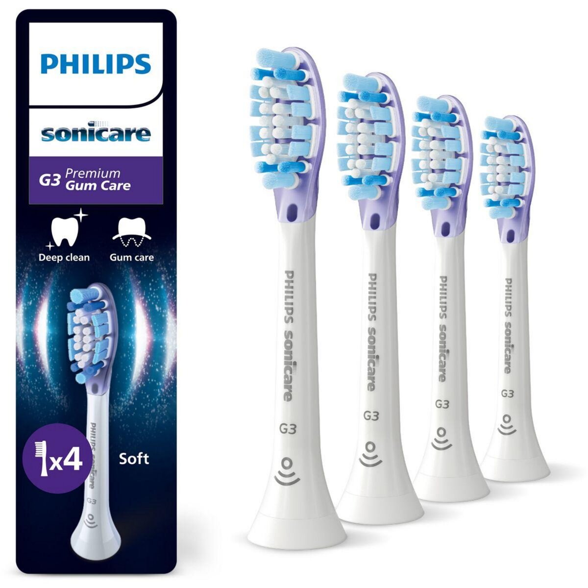 Philips Brossette dentaire Sonicare lot de 4 - HX9054/87 white Gum Care - soin des gencives G3