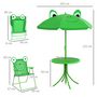 Voir la diapositive 3 : OUTSUNNY Ensemble salon de jardin enfant 4 pcs design grenouille - table ronde + 2 chaises pliables + parasol - métal époxy oxford vert