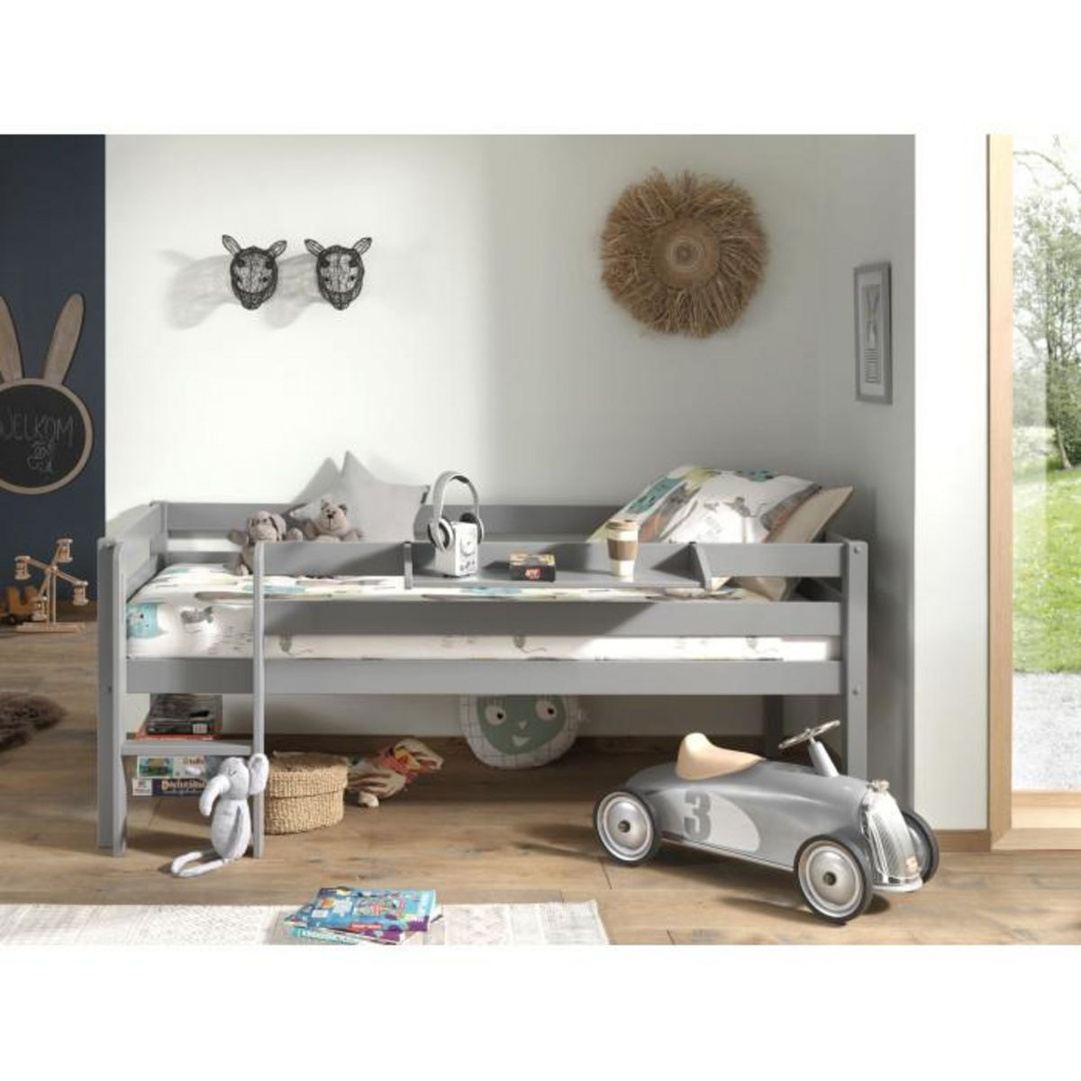 Paris Prix Pack - Lit Enfant Surélevé & Etagère  Pino  Gris