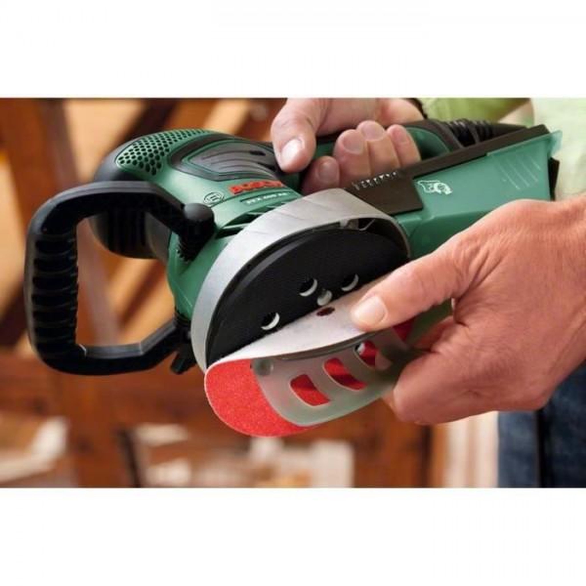 Voir la diapositive 3 : BOSCH Ponceuse excentrique filaire Bosch - PEX 400 AE (350W, livrée avec coffret de rangement, 1 paper assistant, 1 papier abrasif G