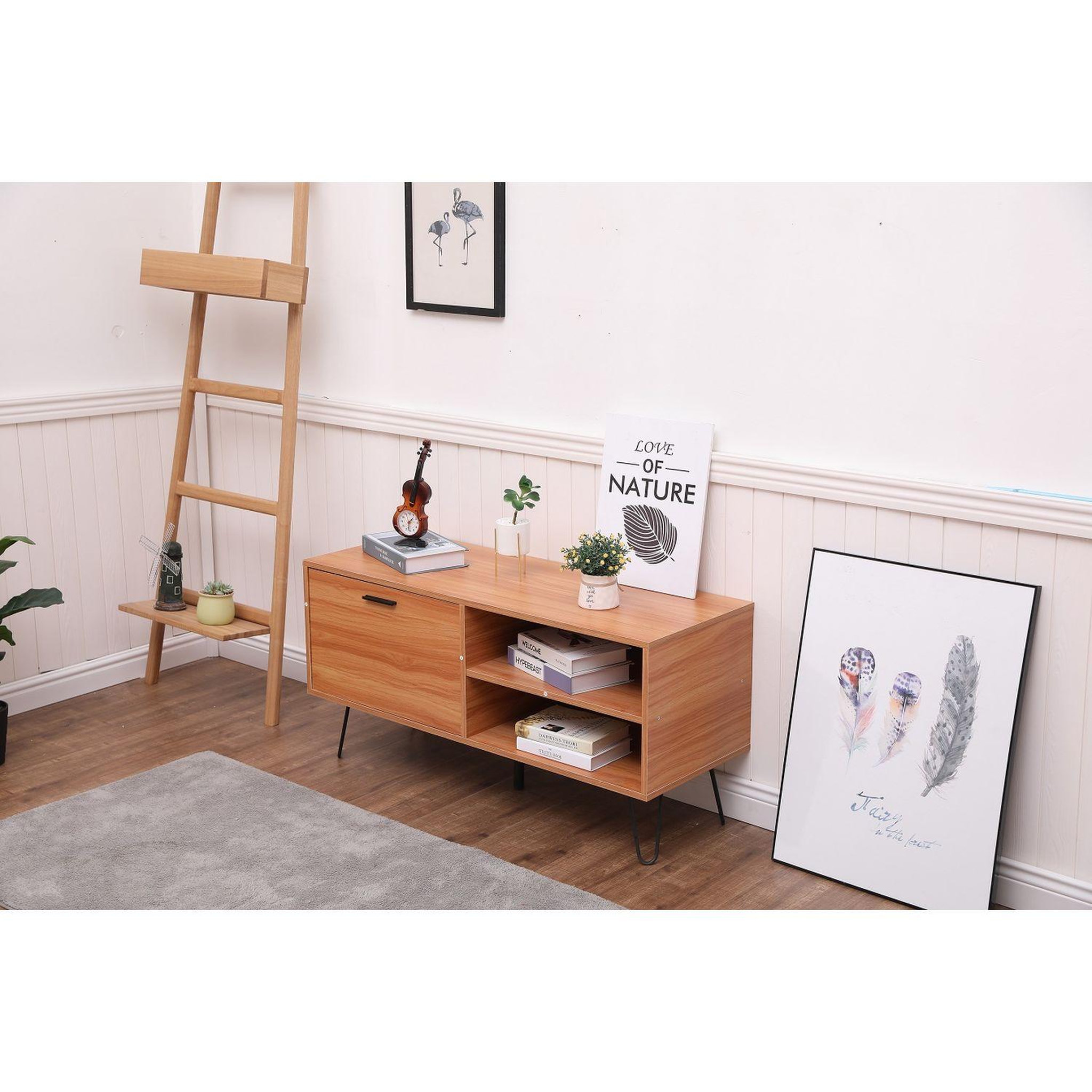 Voir la diapositive 2 : TOILINUX Table basse design bois et métal oleana - l. 110 x h. 53 cm - marron et bois
