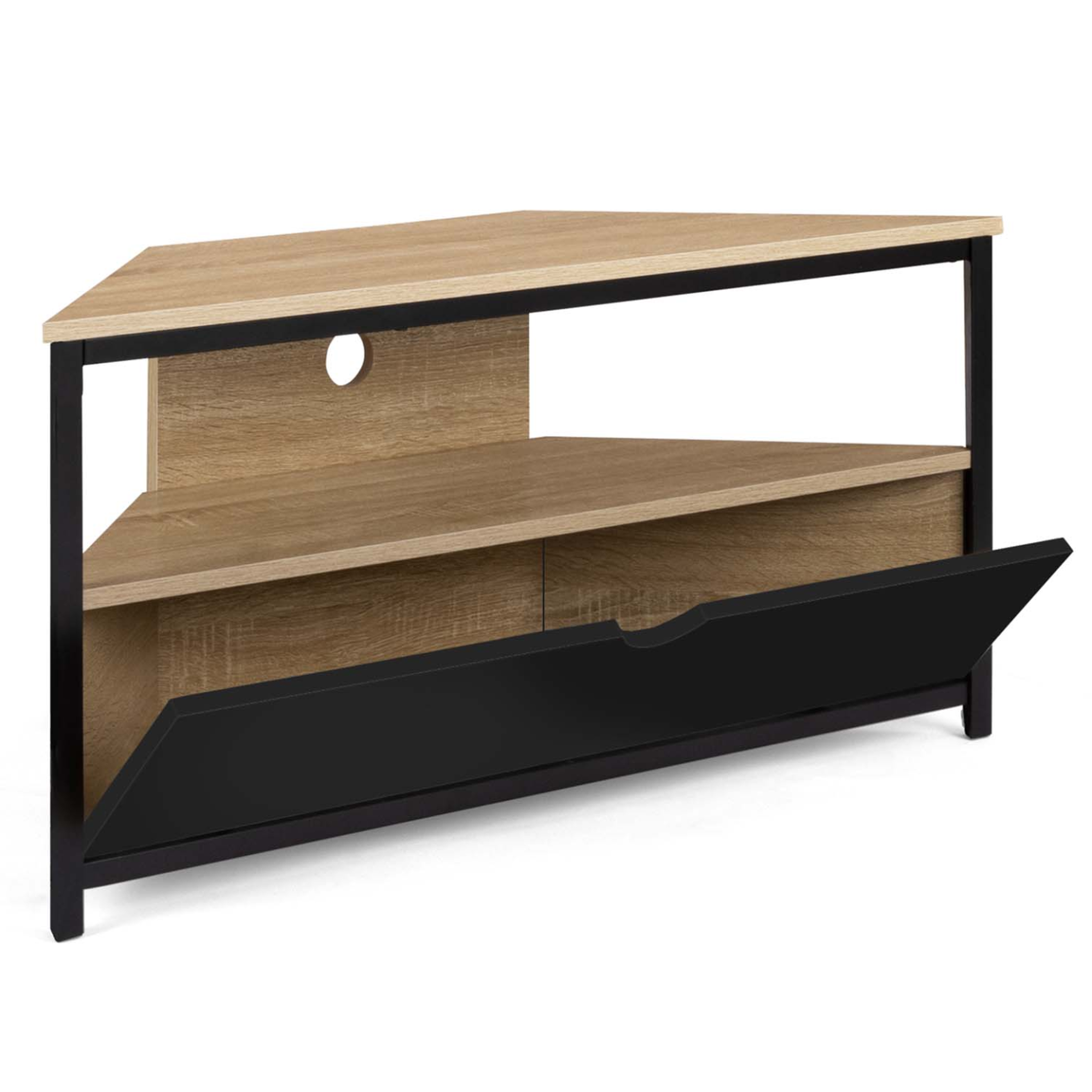Voir la diapositive 4 : ID MARKET Meuble tv 100 cm d'angle boston avec placard noir design industriel