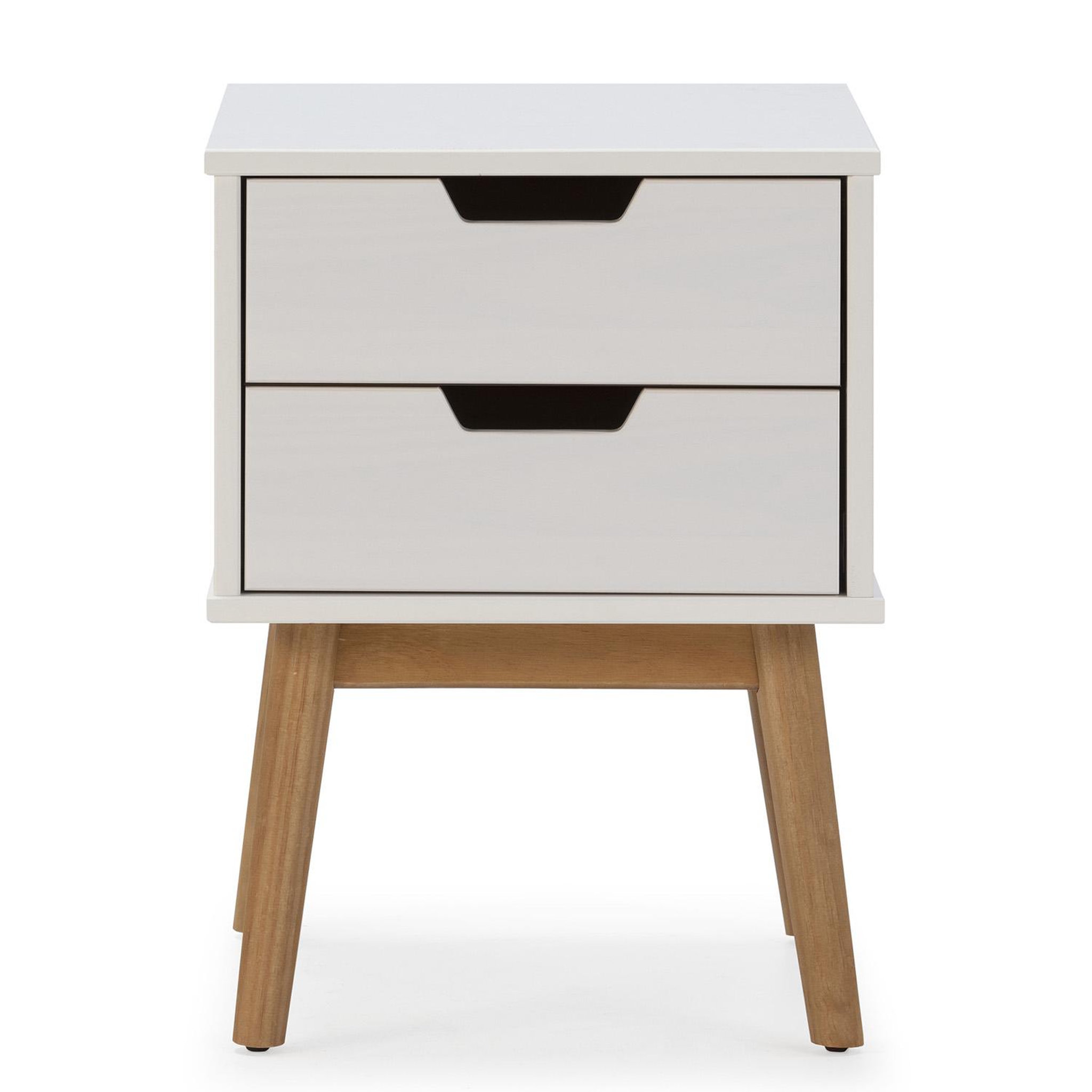 Voir la diapositive 3 : VS VENTA-STOCK Table de chevet Baku 2 tiroirs blanc, bois de pin massif