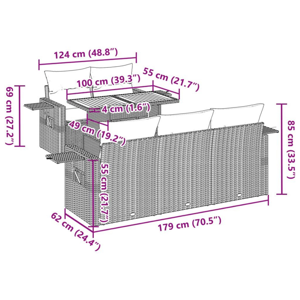 VIDAXL Salon de jardin avec coussins 6 pcs beige resine tressee