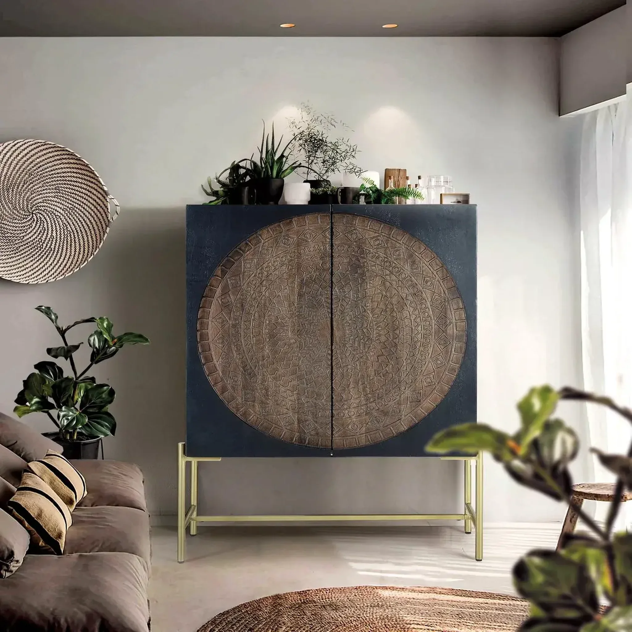 Voir la diapositive 2 : GINER Y COLOMER SL Vaisselier en bois de manguier 100 cm style rustique ethnique