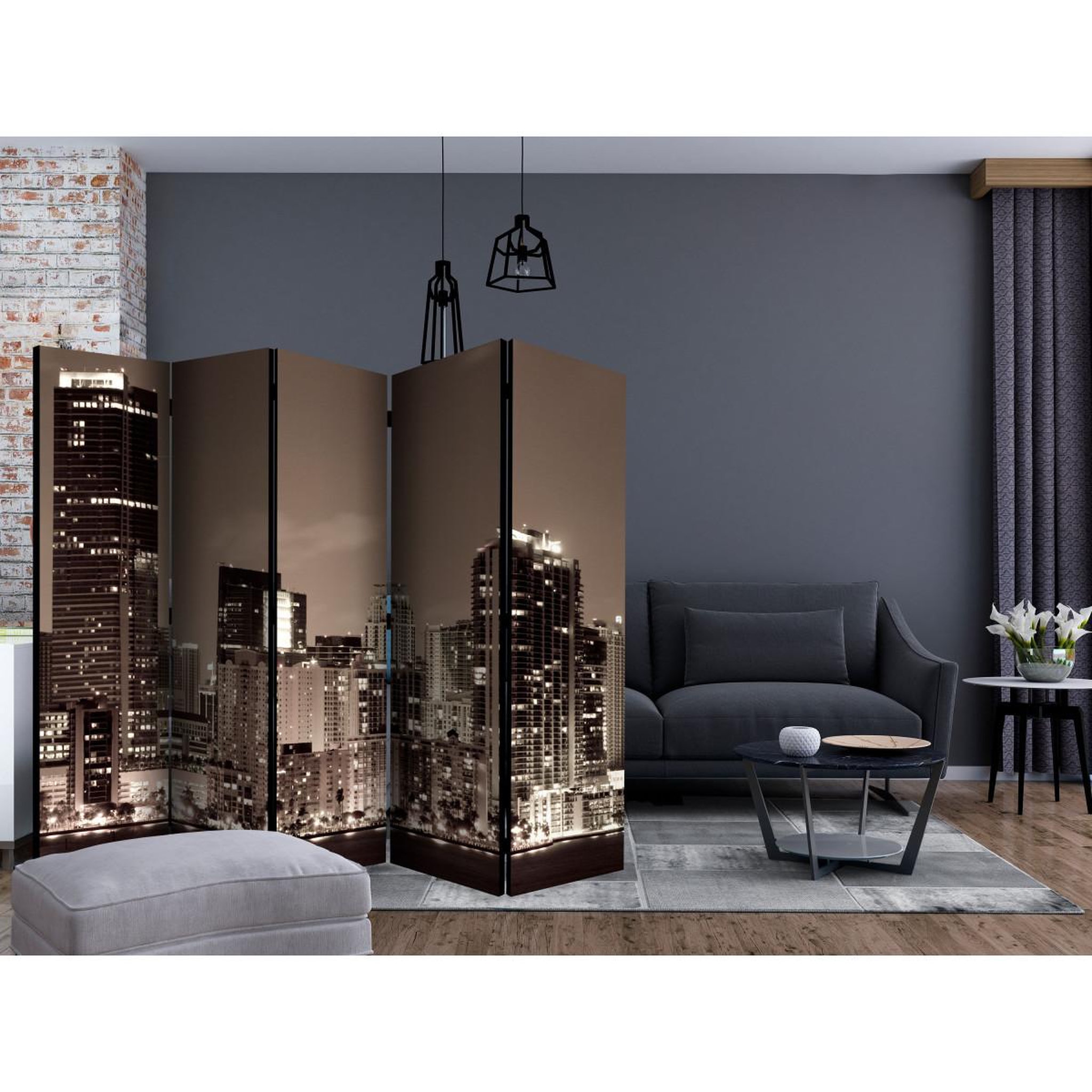 Voir la diapositive 2 : Paris Prix Paravent 5 volets  miami in sepia  172x225cm