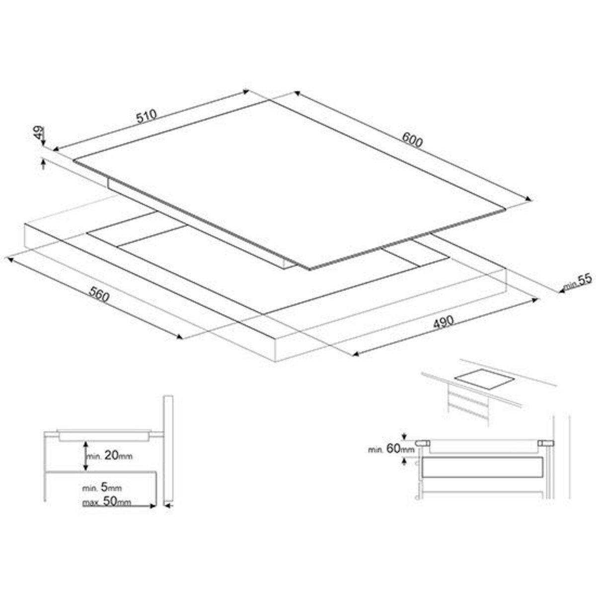 SMEG Table de cuisson induction 60cm 3 feux 7200w noir - si5632d