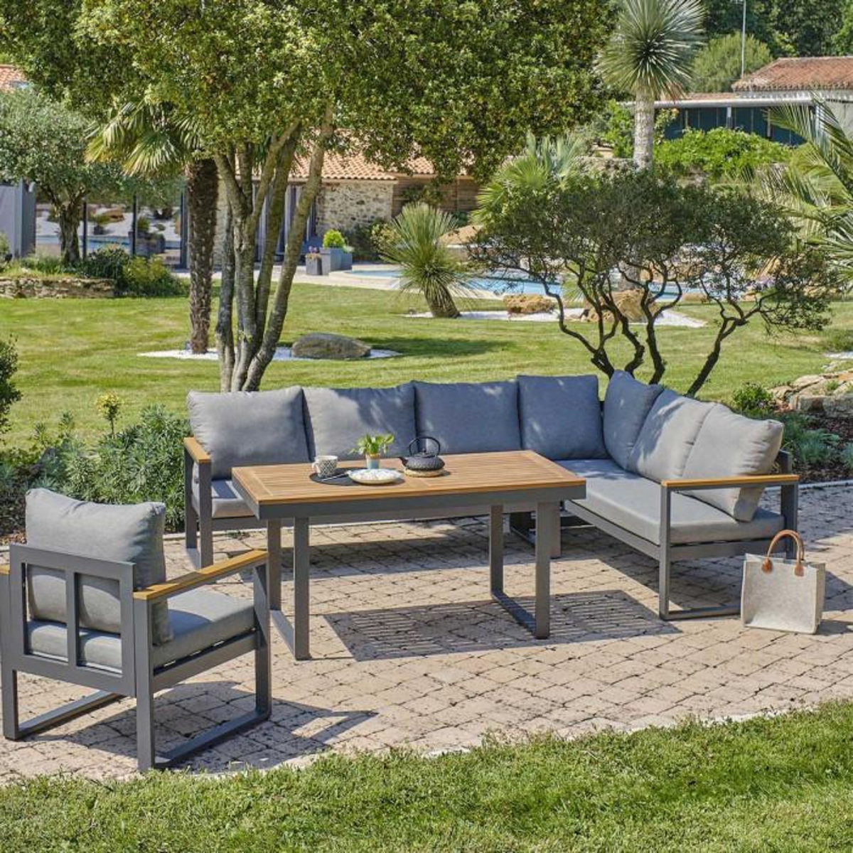 Paris Prix Ensemble Repas de Jardin 7 Places  Yonaha  187cm Gris Anthracite