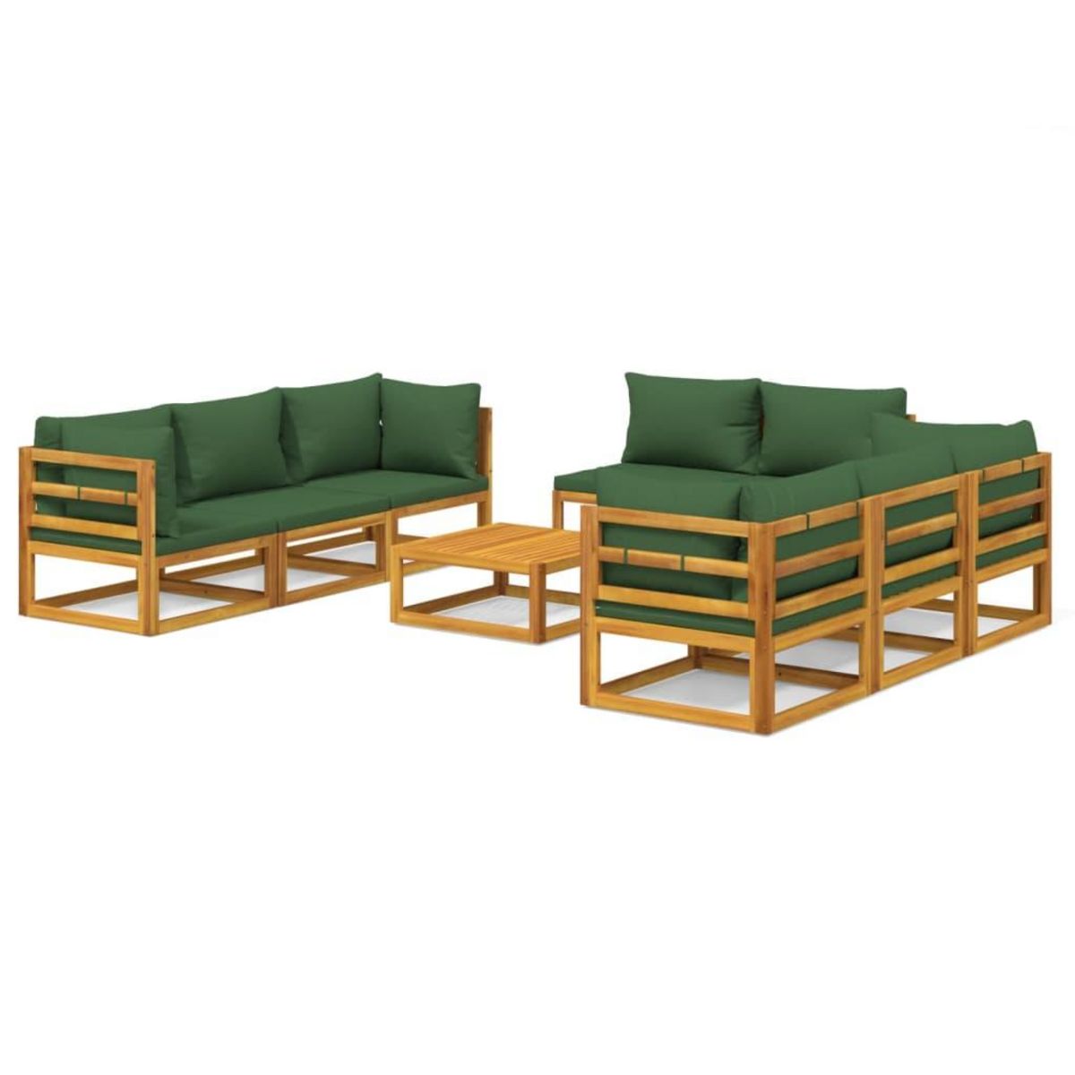 VIDAXL Salon de jardin 9 pcs avec coussins vert bois massif